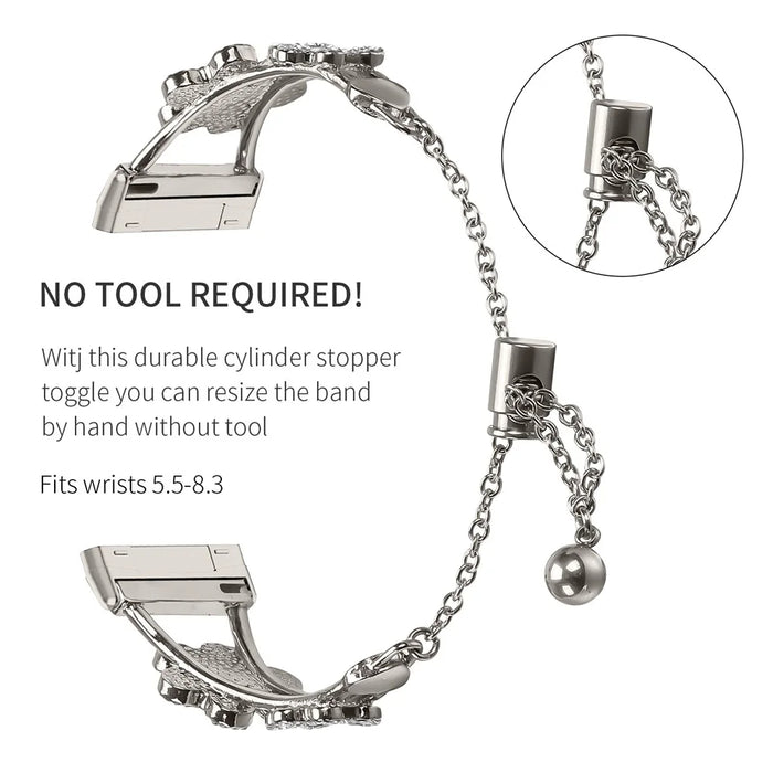 Metal Band Heart Clover Decor For Fitbit Versa 4  /  Sense 2 Watch Bracelet Replacement - Starlight - 3