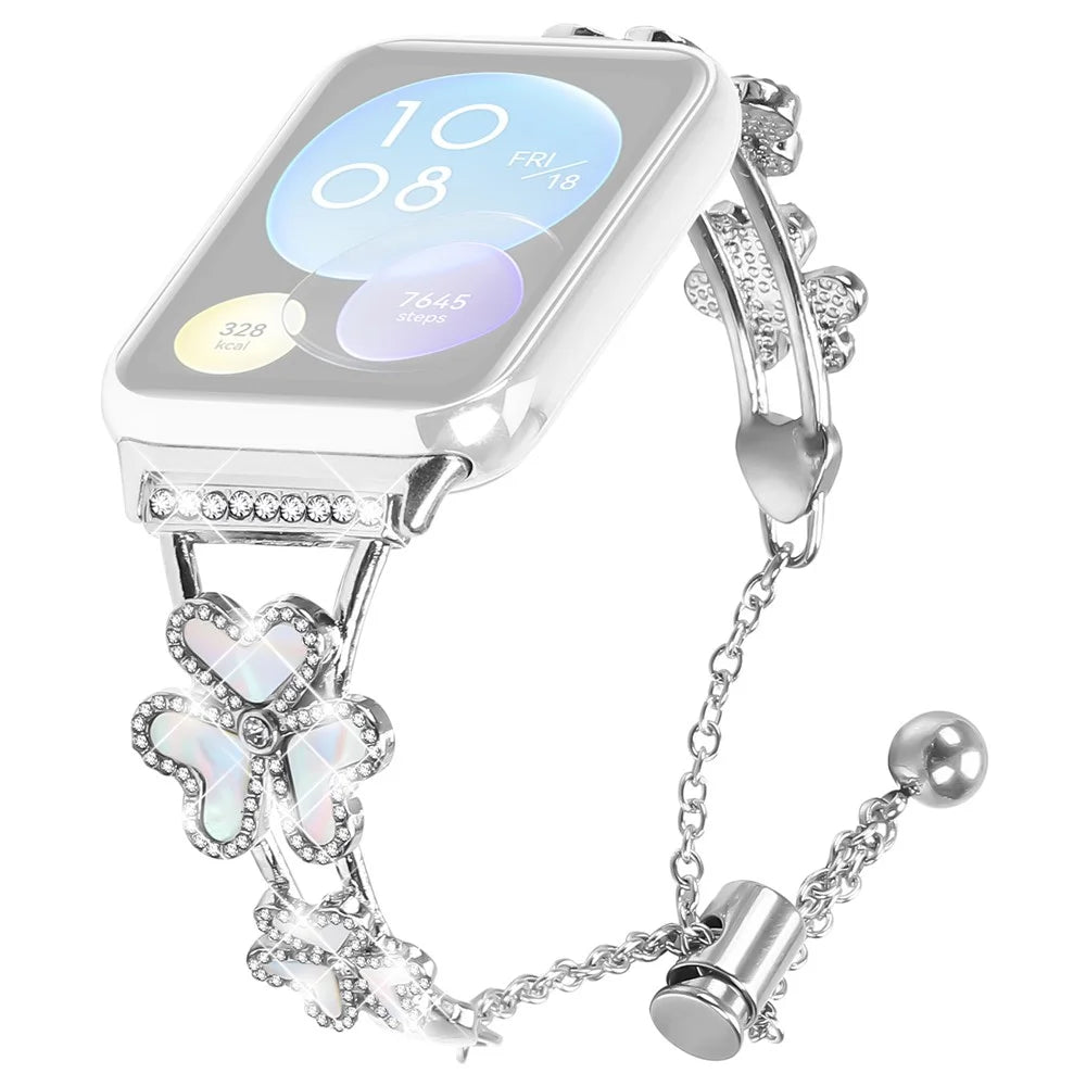 Metal Band For Xiaomi Smart Band 10 Pro / 9 Pro / 8 Pro / Redmi Watch 6 / 5 / 4 Heart Clover Decor Watch Strap Replacement - Silver - 1
