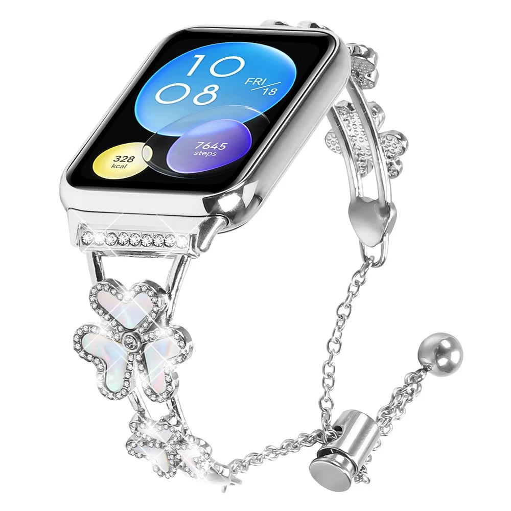 Metal Band For Xiaomi Smart Band 10 Pro / 9 Pro / 8 Pro / Redmi Watch 6 / 5 / 4 Heart Clover Decor Watch Strap Replacement - Silver - 2