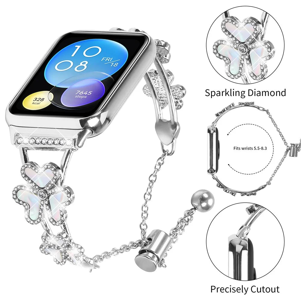 Metal Band For Xiaomi Smart Band 10 Pro / 9 Pro / 8 Pro / Redmi Watch 6 / 5 / 4 Heart Clover Decor Watch Strap Replacement - Silver - 4