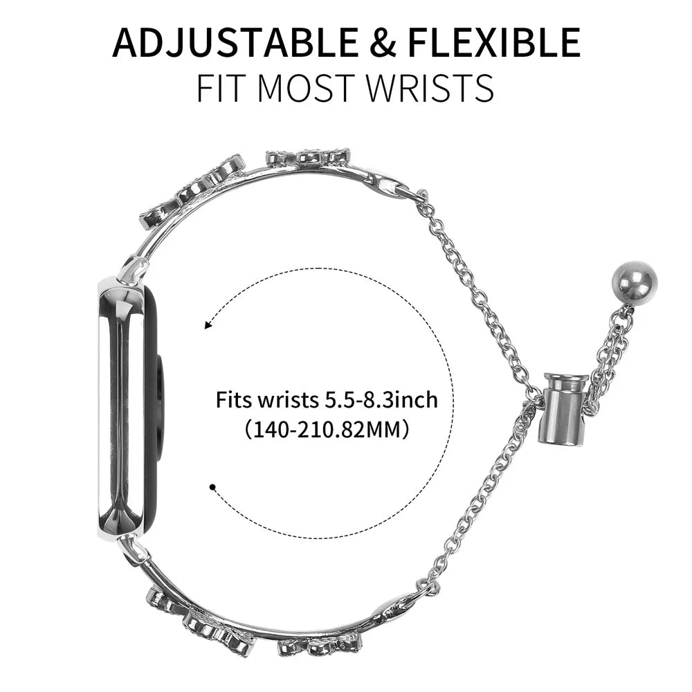 Metal Band For Xiaomi Smart Band 10 Pro / 9 Pro / 8 Pro / Redmi Watch 6 / 5 / 4 Heart Clover Decor Watch Strap Replacement - Silver - 5