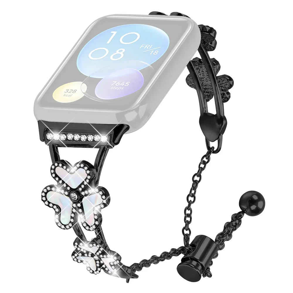 Metal Band Heart Clover Decor For Xiaomi Smart Band 10 Pro / 9 Pro / 8 Pro / Redmi Watch 6 / 5 / 4 Watch Bracelet Replacement - Black - 1