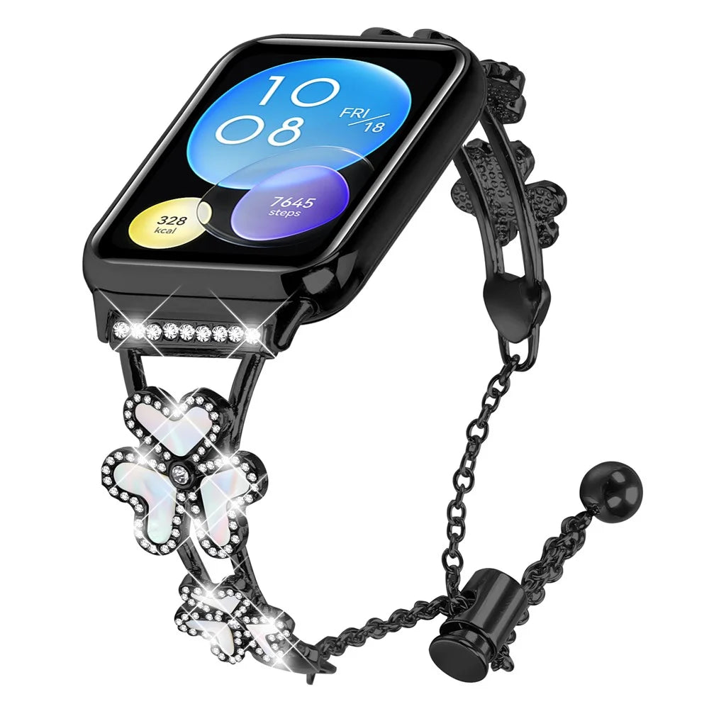 Metal Band Heart Clover Decor For Xiaomi Smart Band 10 Pro / 9 Pro / 8 Pro / Redmi Watch 6 / 5 / 4 Watch Bracelet Replacement - Black - 2
