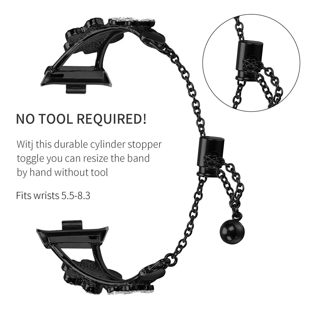 Metal Band Heart Clover Decor For Xiaomi Smart Band 10 Pro / 9 Pro / 8 Pro / Redmi Watch 6 / 5 / 4 Watch Bracelet Replacement - Black - 3