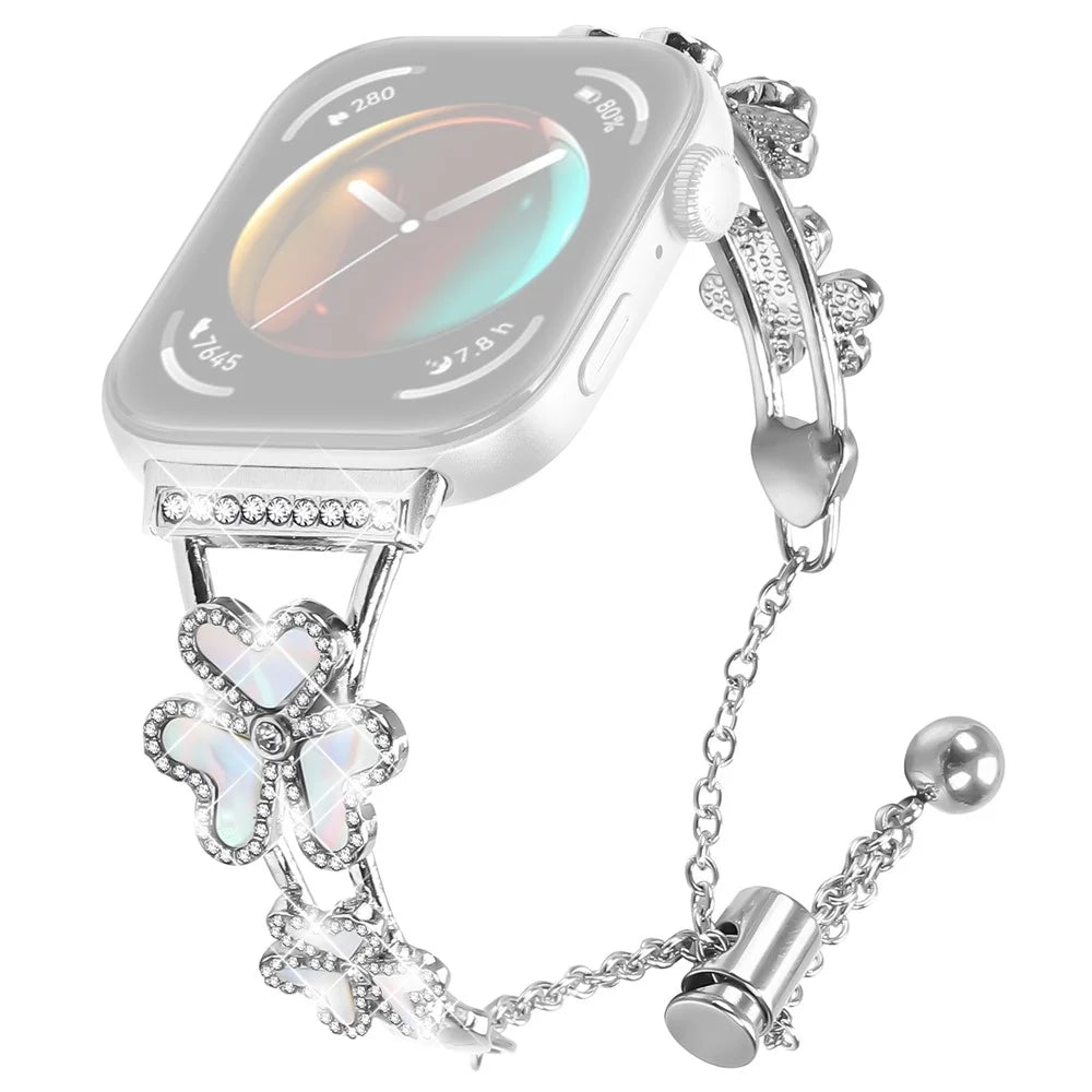 Metal Band For Huawei Watch Fit 3 Heart Clover Decor Watch Strap Replacement - Silver - 1