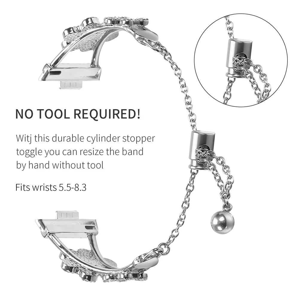 Metal Band For Huawei Watch Fit 3 Heart Clover Decor Watch Strap Replacement - Silver - 3