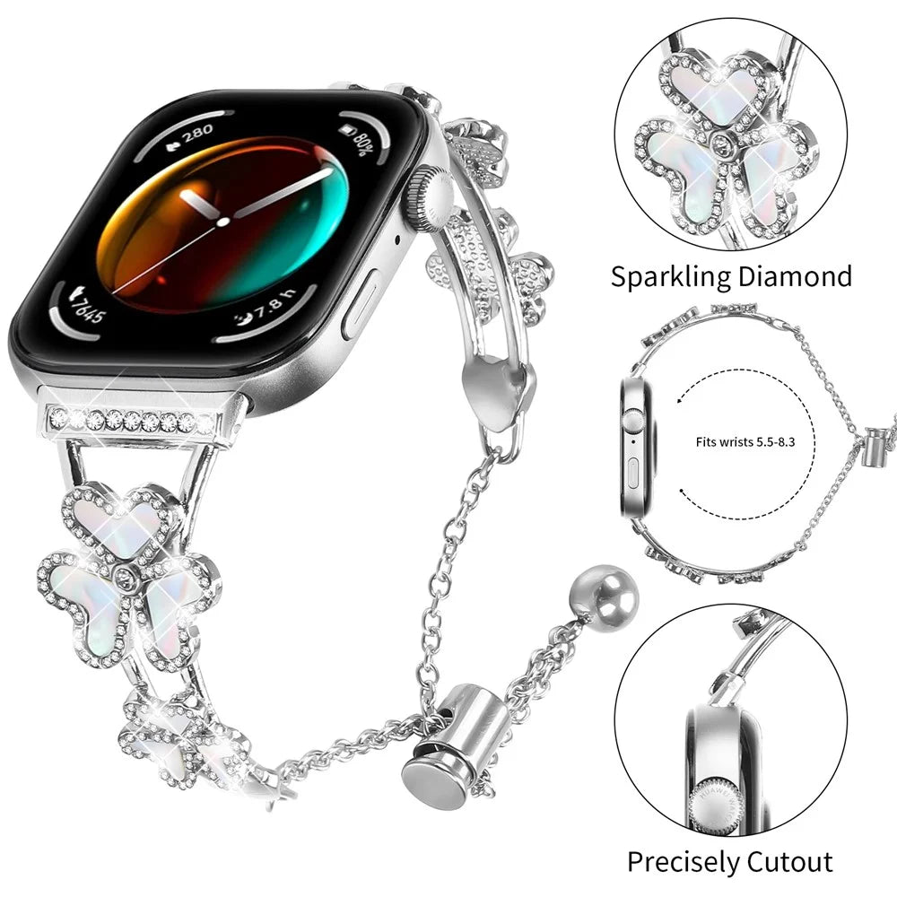 Metal Band For Huawei Watch Fit 3 Heart Clover Decor Watch Strap Replacement - Silver - 4