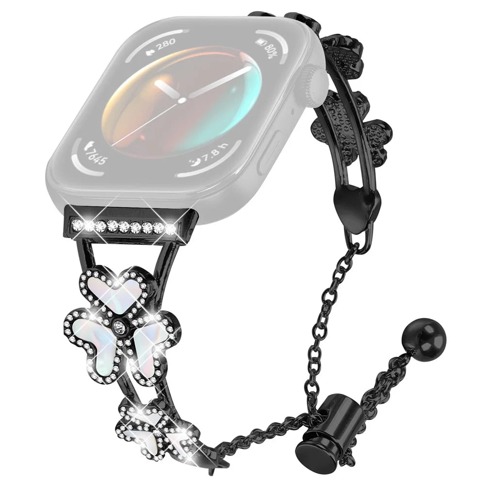 Metal Band Heart Clover Decor For Huawei Watch Fit 3 Watch Bracelet Replacement - Black - 1