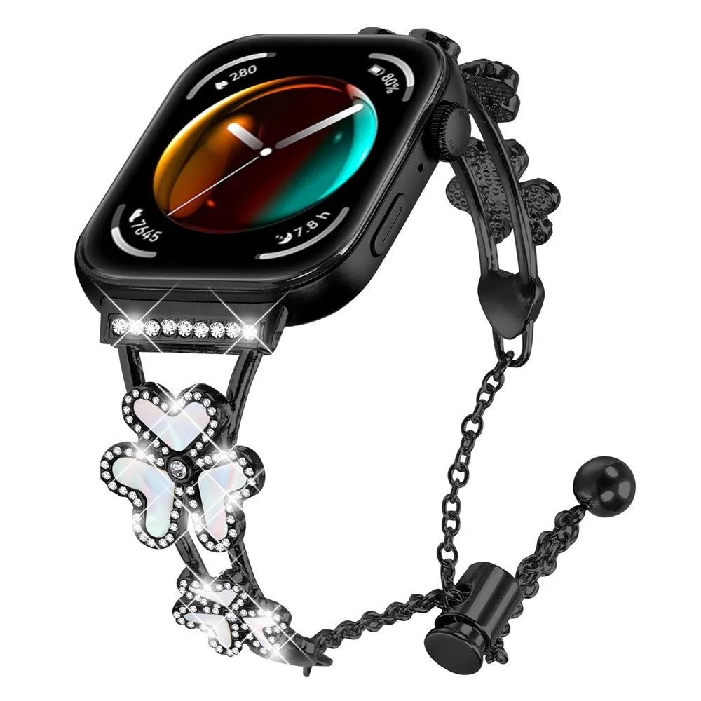 Metal Band Heart Clover Decor For Huawei Watch Fit 3 Watch Bracelet Replacement - Black - 2