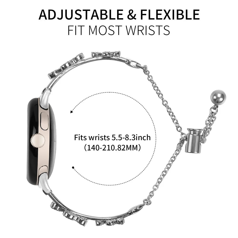 Metal Band For Google Pixel Watch 4 41mm / Watch 3 41mm / Watch 2 / Watch Heart Clover Decor Watch Strap - Silver - 5