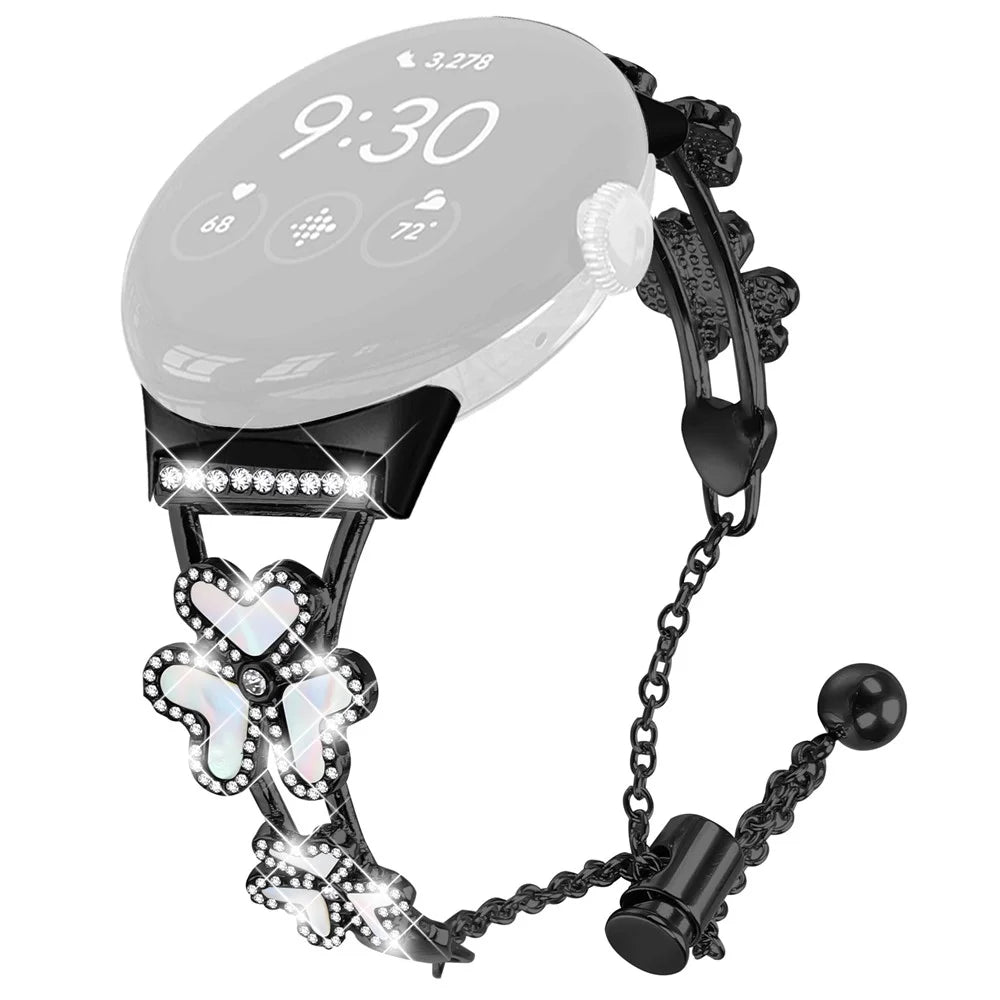 Metal Band Heart Clover Decor For Google Pixel Watch 4 41mm / Watch 3 41mm / Watch 2 / Watch Watchband Bracelet Replacement - Black - 1