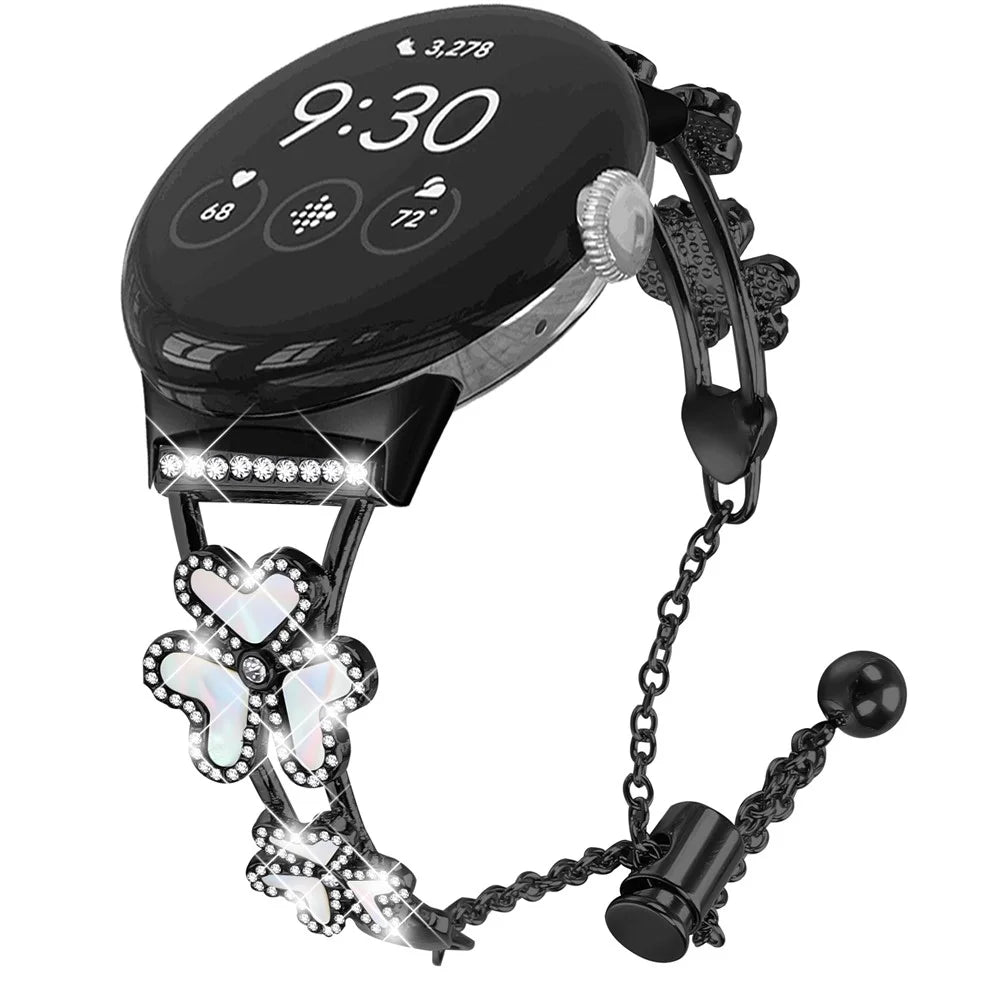 Metal Band Heart Clover Decor For Google Pixel Watch 4 41mm / Watch 3 41mm / Watch 2 / Watch Watchband Bracelet Replacement - Black - 2