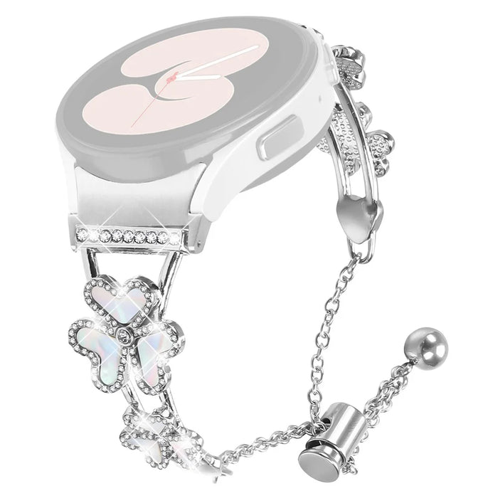 Metal Band with Connector For Samsung Galaxy Watch5 /  Watch4 40 / 42 / 44 / 45 / 46mm Heart Clover Decor Watch Strap - Silver - 1