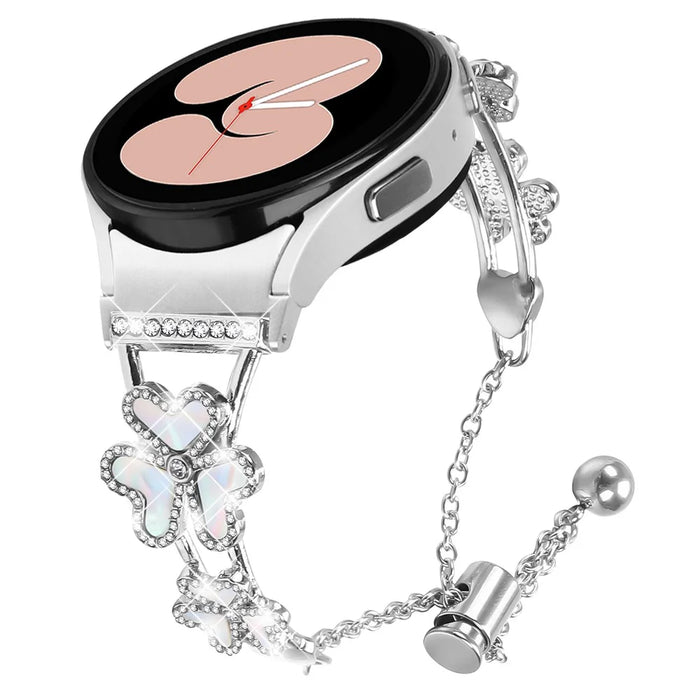 Metal Band with Connector For Samsung Galaxy Watch5 /  Watch4 40 / 42 / 44 / 45 / 46mm Heart Clover Decor Watch Strap - Silver - 2