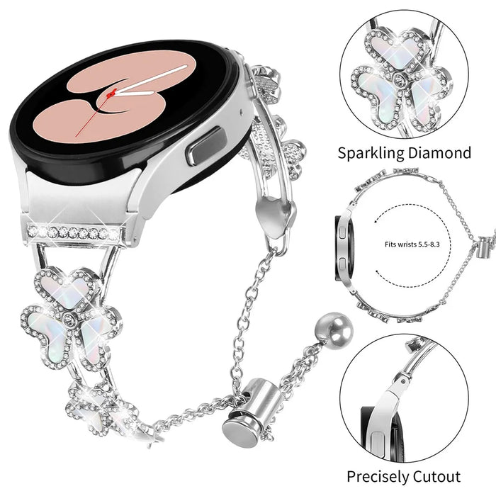 Metal Band with Connector For Samsung Galaxy Watch5 /  Watch4 40 / 42 / 44 / 45 / 46mm Heart Clover Decor Watch Strap - Silver - 4