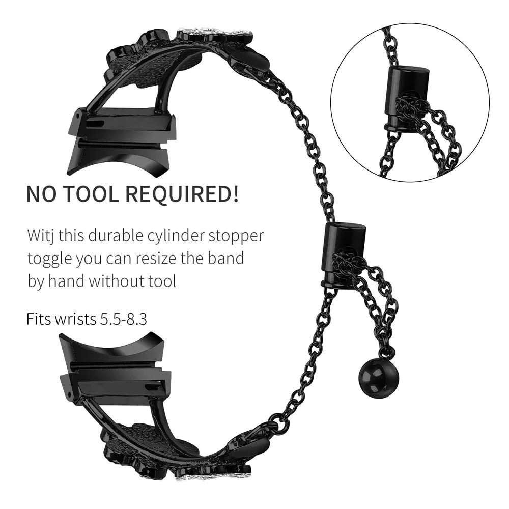 Metal Band with Connector For Samsung Galaxy Watch5  /  Watch4 40  /  42  /  44  /  45  /  46mm Heart Clover Decor Watch Strap - Black - 3