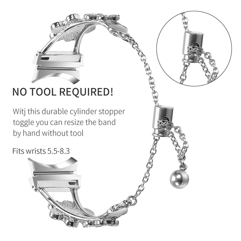 Metal Band with Connector For Samsung Galaxy Watch6  /  Watch6 Classic Heart Clover Decor Watch Strap - Silver - 3
