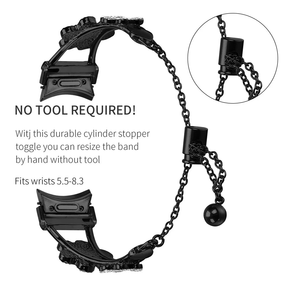 Metal Band with Quick Release Connector For Samsung Galaxy Watch5  /  Watch4 40  /  42  /  44  /  45  /  46mm Heart Clover Decor Watch Strap - Black - 3