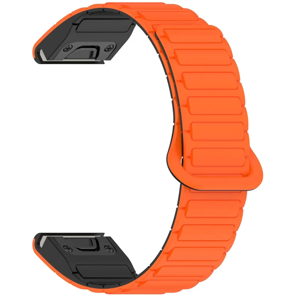 22mm Magnetic Watch Band for Garmin Fenix 8 47mm / Fenix E 47mm Quick Release Soft Silicone Strap - Orange+Black - 1