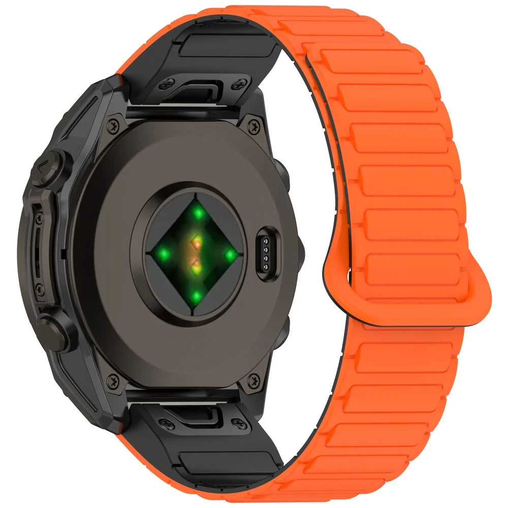 22mm Magnetic Watch Band for Garmin Fenix 8 47mm / Fenix E 47mm Quick Release Soft Silicone Strap - Orange+Black - 2