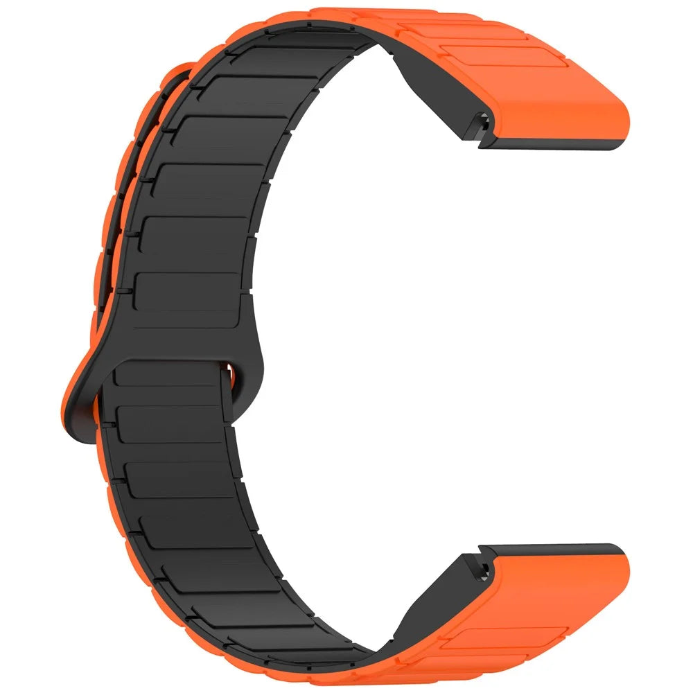 22mm Magnetic Watch Band for Garmin Fenix 8 47mm / Fenix E 47mm Quick Release Soft Silicone Strap - Orange+Black - 3
