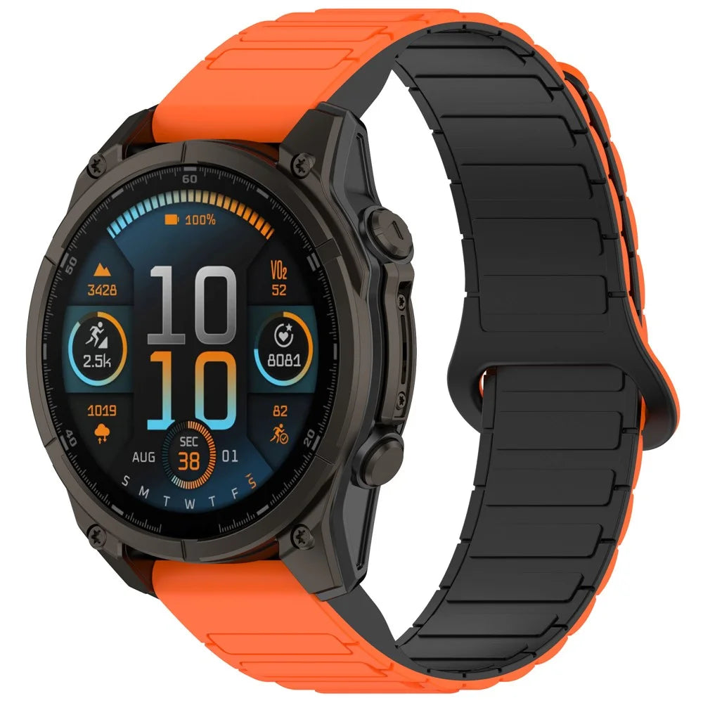 22mm Magnetic Watch Band for Garmin Fenix 8 47mm / Fenix E 47mm Quick Release Soft Silicone Strap - Orange+Black - 4
