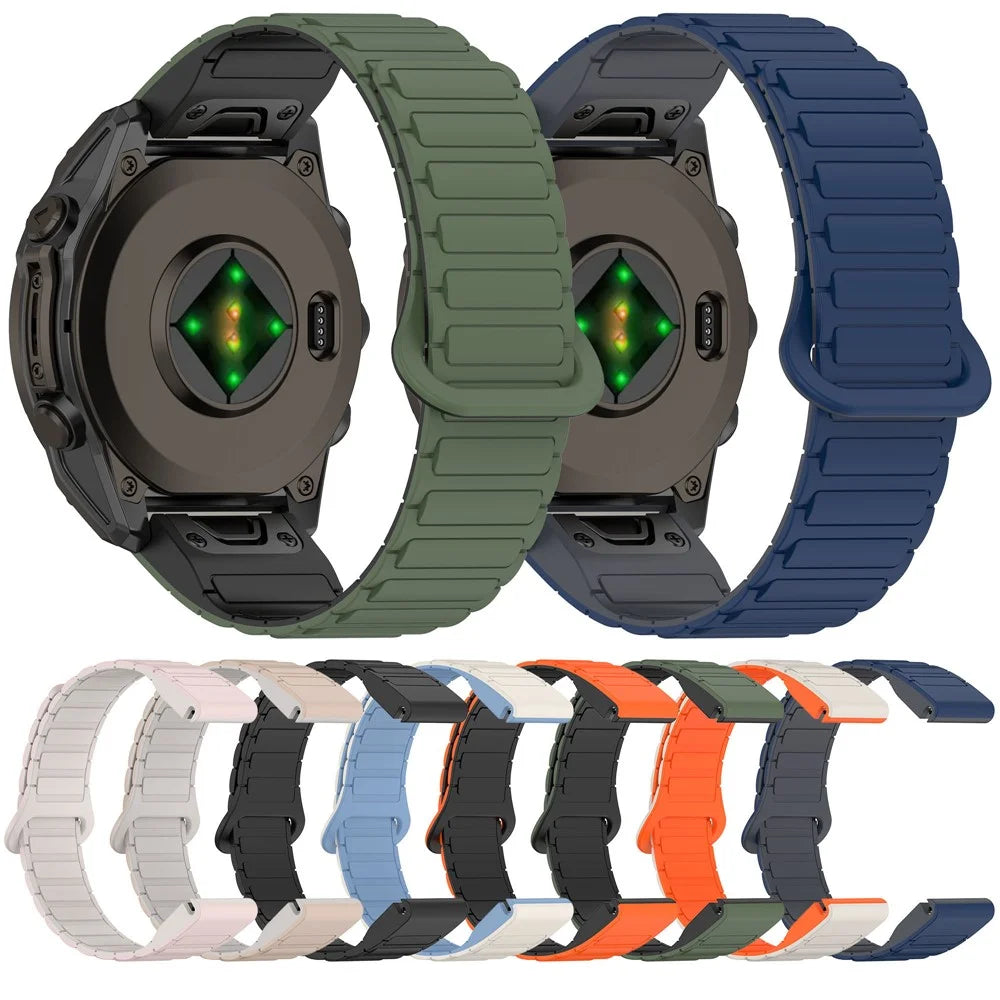 22mm Magnetic Watch Band for Garmin Fenix 8 47mm / Fenix E 47mm Quick Release Soft Silicone Strap - Orange+Black - 6