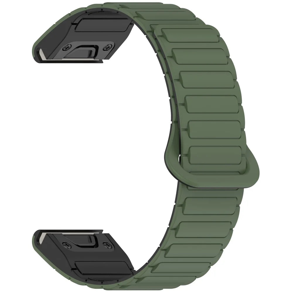 26mm Magnetic Watch Band for Garmin Fenix 8 51mm / Enduro 3 / Enduro 2 Quick Release Soft Silicone Strap - Midnight Green+Black - 1