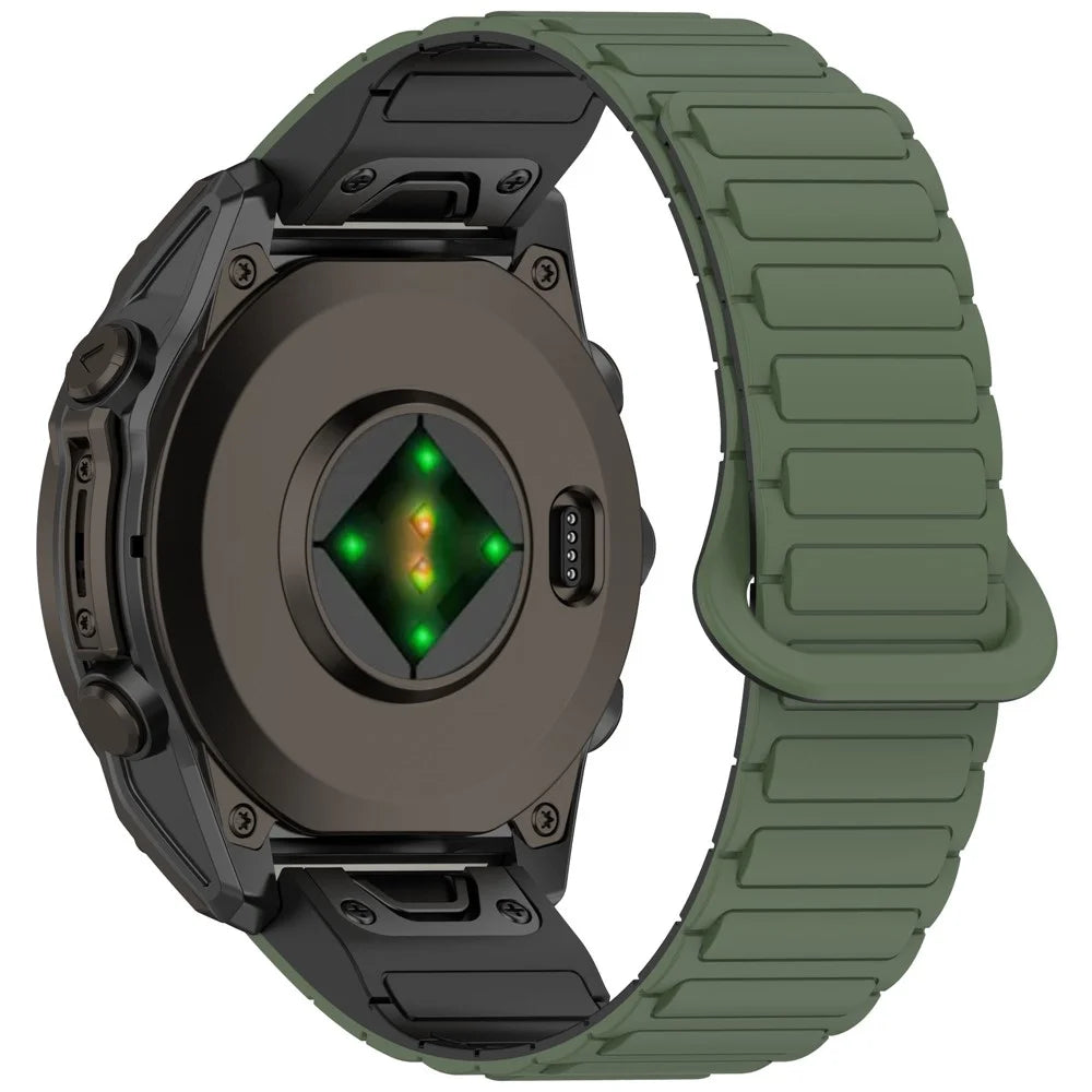 26mm Magnetic Watch Band for Garmin Fenix 8 51mm / Enduro 3 / Enduro 2 Quick Release Soft Silicone Strap - Midnight Green+Black - 2