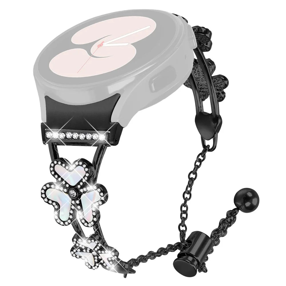 Metal Band with Connector For Samsung Galaxy Watch7 44mm  /  40mm Heart Clover Decor Watch Strap - Black - 1