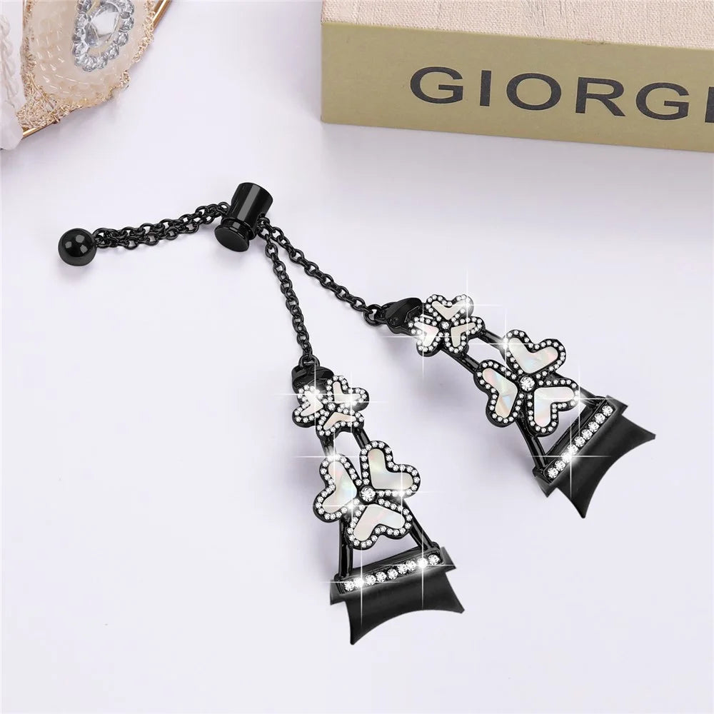 Metal Band with Connector For Samsung Galaxy Watch7 44mm  /  40mm Heart Clover Decor Watch Strap - Black - 6