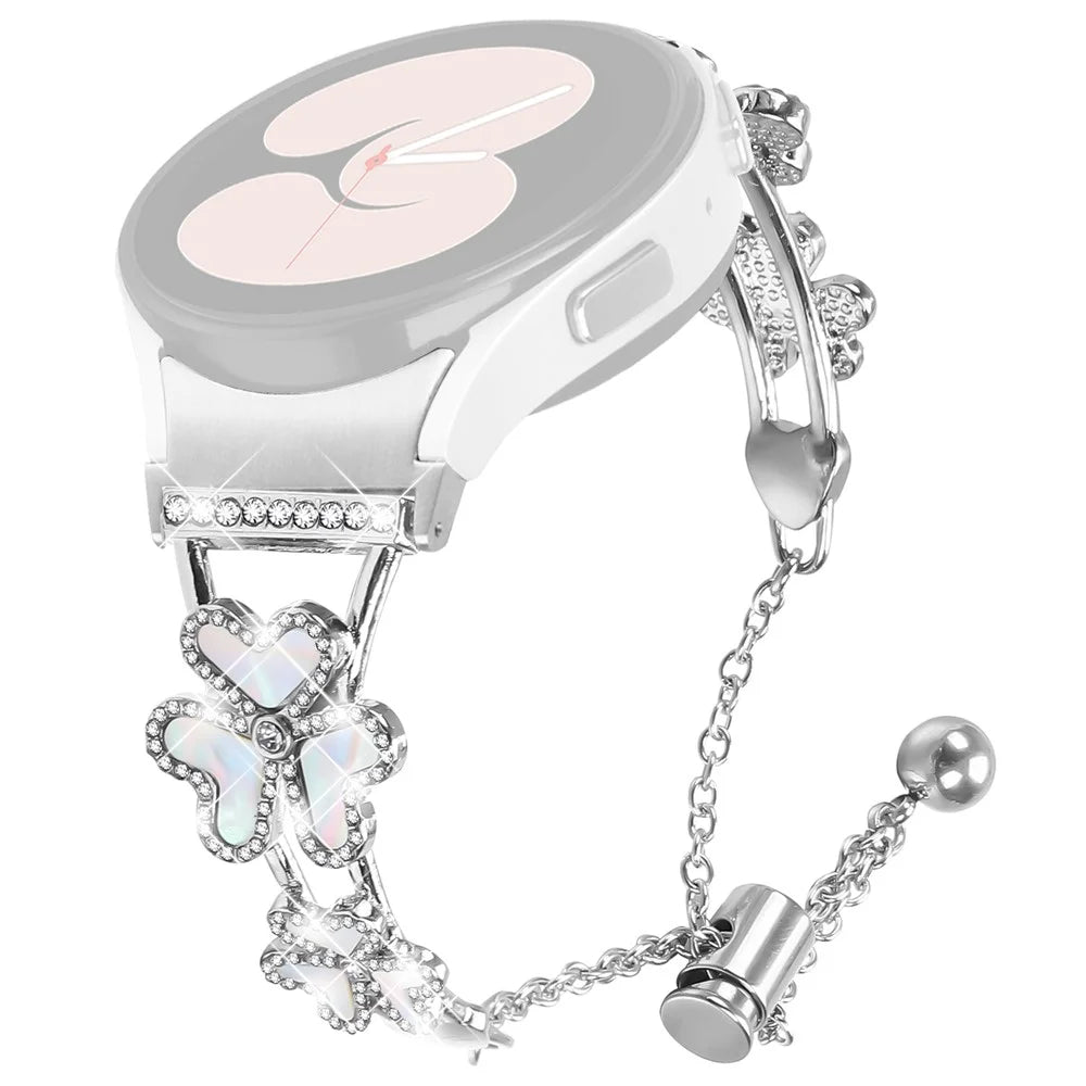 Metal Band with Quick Release Connector For Samsung Galaxy Watch7 44mm  /  40mm Heart Clover Decor Watch Strap - Silver - 1