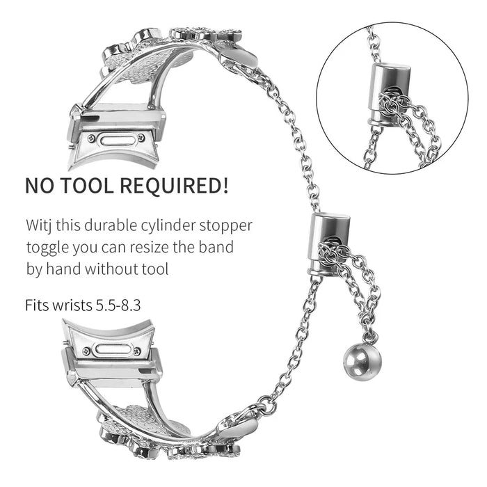 Metal Band with Quick Release Connector For Samsung Galaxy Watch7 44mm  /  40mm Heart Clover Decor Watch Strap - Silver - 3