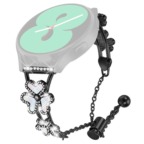 Metal Band Heart Clover Decor For Samsung Galaxy Watch4 40mm  /  44mm Watch Bracelet Replacement - Black - 1