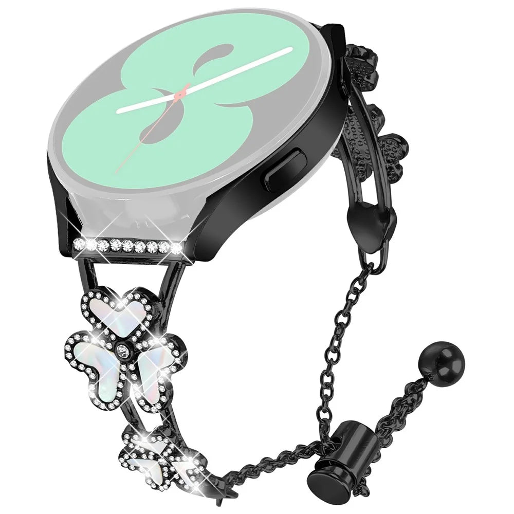 Metal Band Heart Clover Decor For Samsung Galaxy Watch4 Classic 46mm  /  42mm Watch Bracelet Replacement - Black - 1