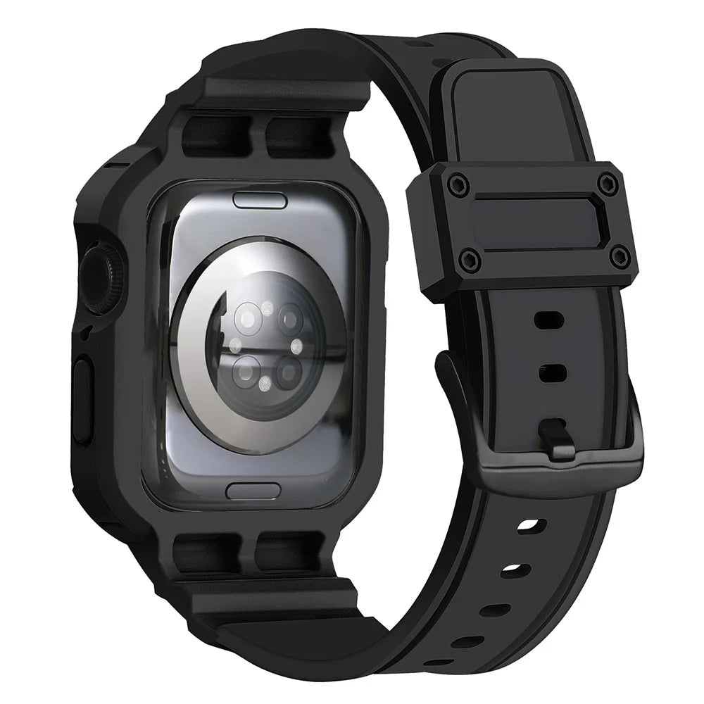 For Apple Watch Series 10 46mm Strap Soft TPU Watch Band with Integrated Watch Case - Black - 1
