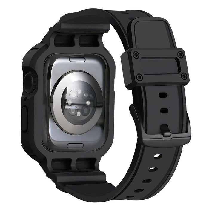 For Apple Watch Series 10 46mm Strap Soft TPU Watch Band with Integrated Watch Case - Black - 1