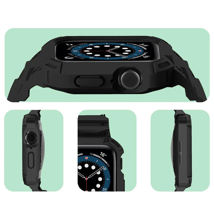 For Apple Watch Series 10 46mm Strap Soft TPU Watch Band with Integrated Watch Case - Black - 6