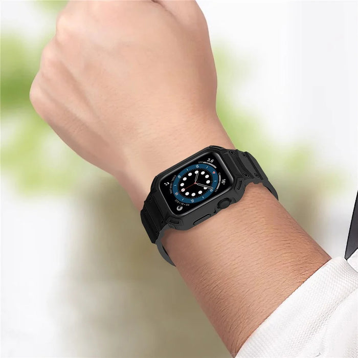 For Apple Watch Series 10 46mm Strap Soft TPU Watch Band with Integrated Watch Case - Black - 7