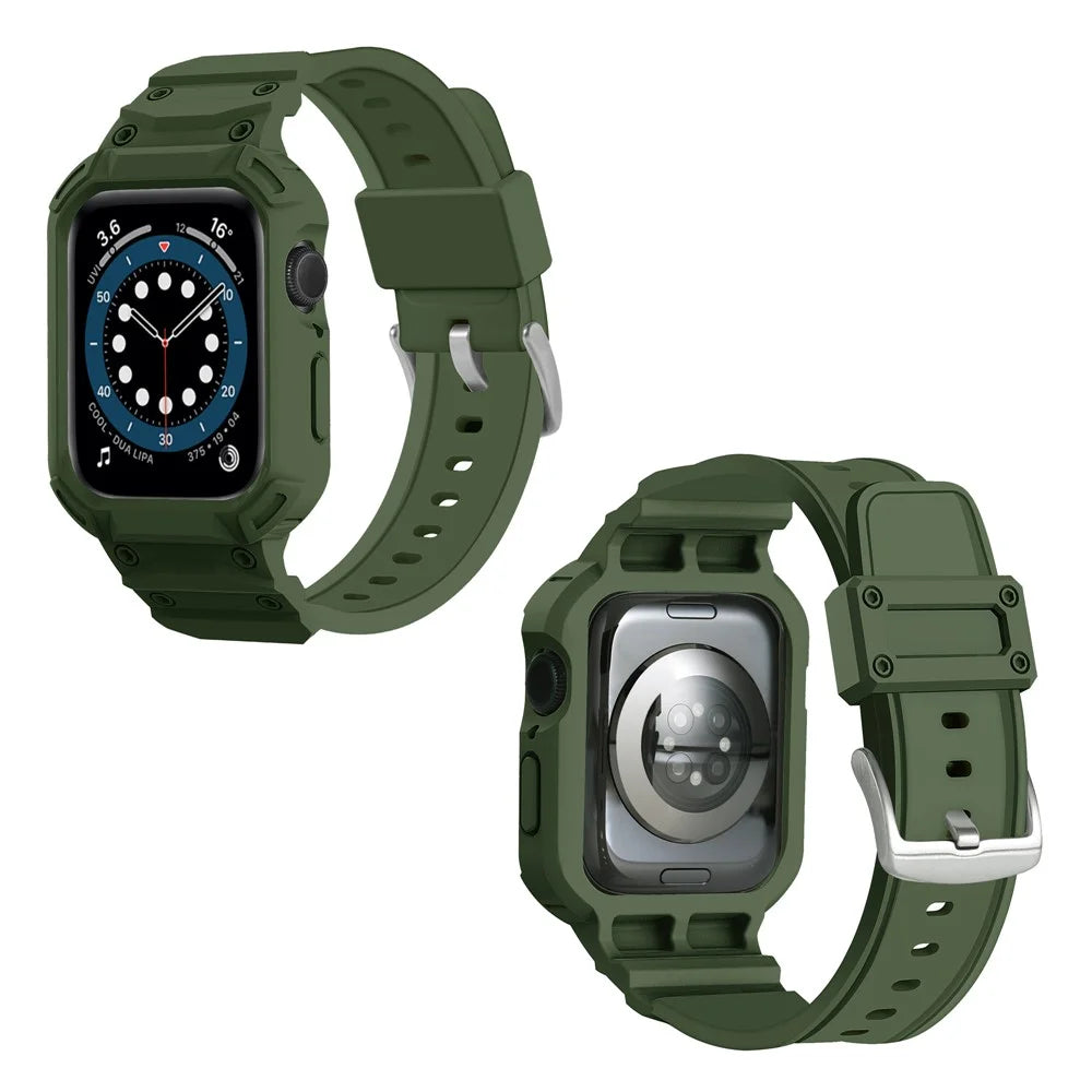 For Apple Watch Series 10 42mm Strap Soft TPU Watch Band with Integrated Watch Case - Army Green - 3