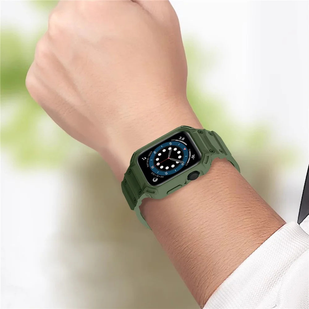 For Apple Watch Series 10 42mm Strap Soft TPU Watch Band with Integrated Watch Case - Army Green - 7