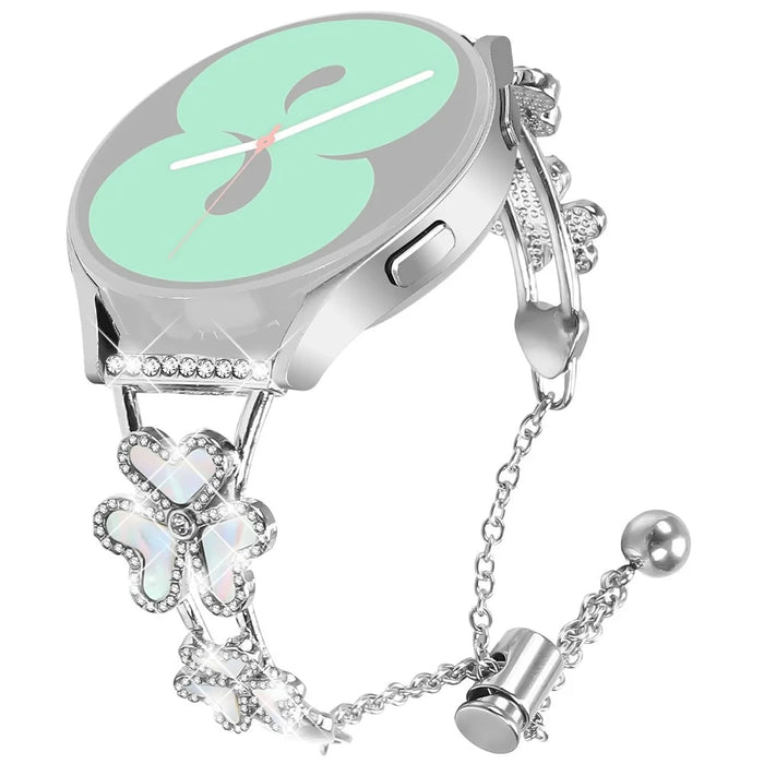 Metal Band For Samsung Galaxy Watch Active2 44mm  /  40mm Heart Clover Decor Watch Strap - Silver - 1