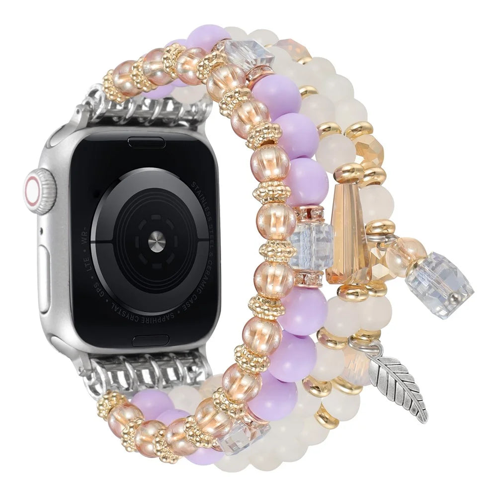 Beaded Bracelet For Apple Watch Ultra 3 2 1 49mm / Series 11 10 46mm / 9 8 7 45mm / SE3 SE2 SE 6 5 4 44mm / 3 2 1 42mm Replacement Watch Band - Purple - 1