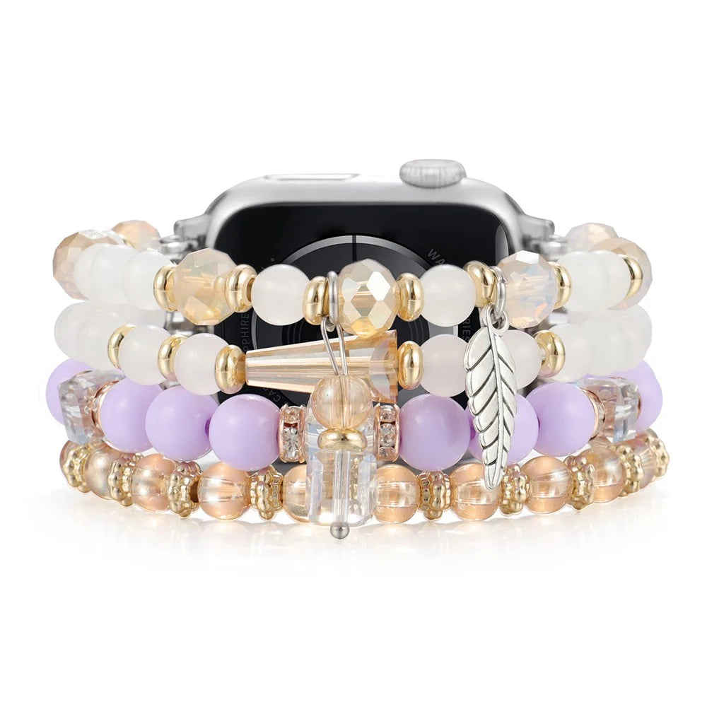 Beaded Bracelet For Apple Watch Ultra 3 2 1 49mm / Series 11 10 46mm / 9 8 7 45mm / SE3 SE2 SE 6 5 4 44mm / 3 2 1 42mm Replacement Watch Band - Purple - 2