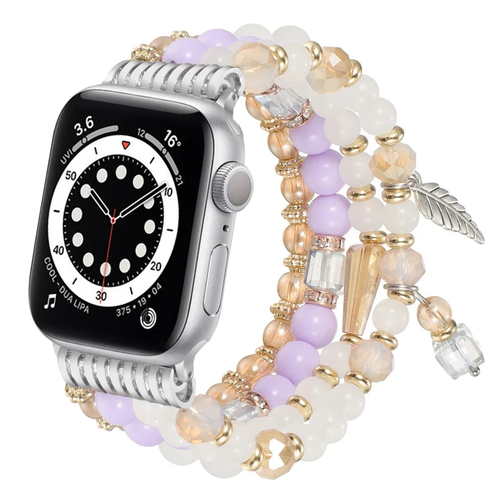 Beaded Bracelet For Apple Watch Ultra 3 2 1 49mm / Series 11 10 46mm / 9 8 7 45mm / SE3 SE2 SE 6 5 4 44mm / 3 2 1 42mm Replacement Watch Band - Purple - 3