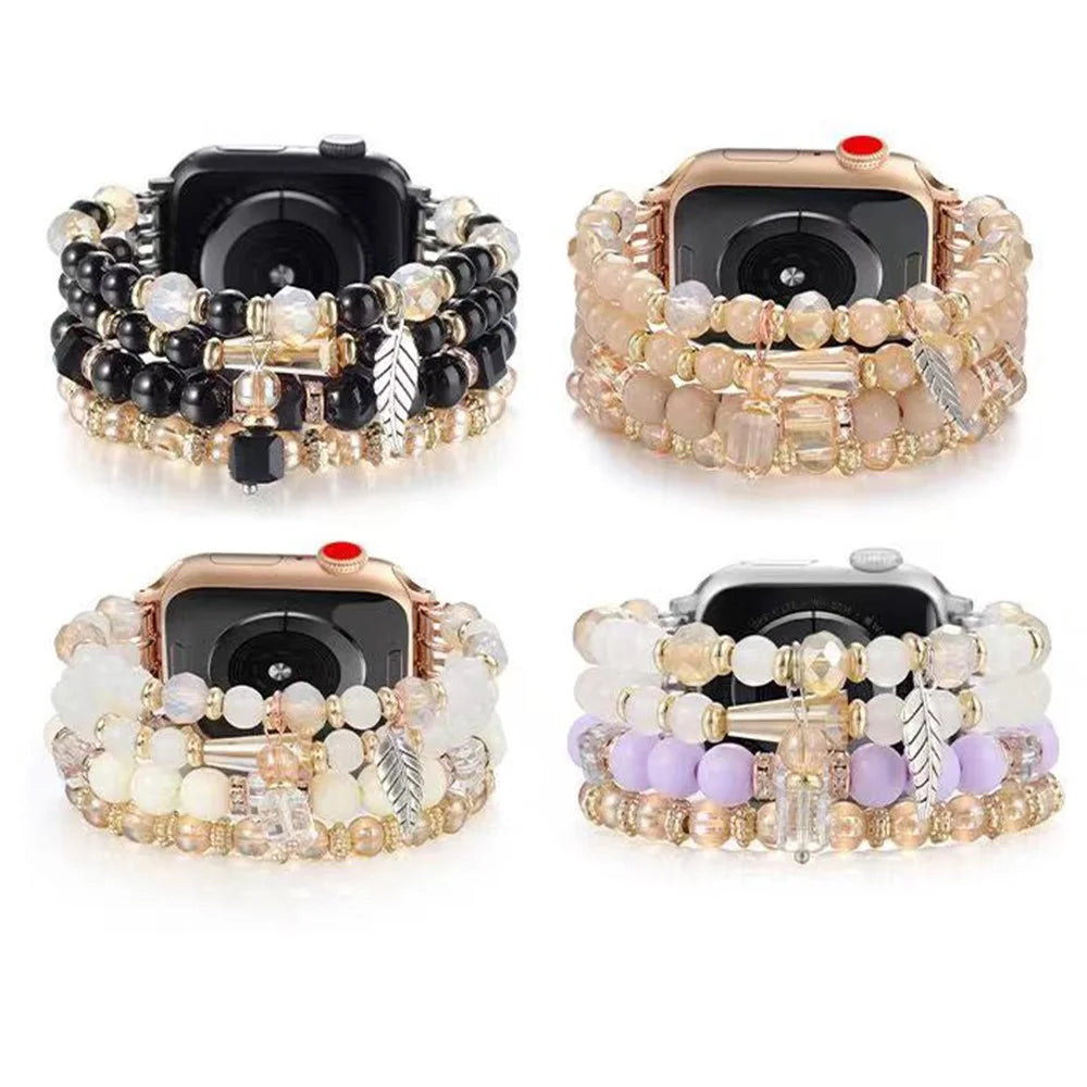 Beaded Bracelet For Apple Watch Ultra 3 2 1 49mm / Series 11 10 46mm / 9 8 7 45mm / SE3 SE2 SE 6 5 4 44mm / 3 2 1 42mm Replacement Watch Band - Purple - 4