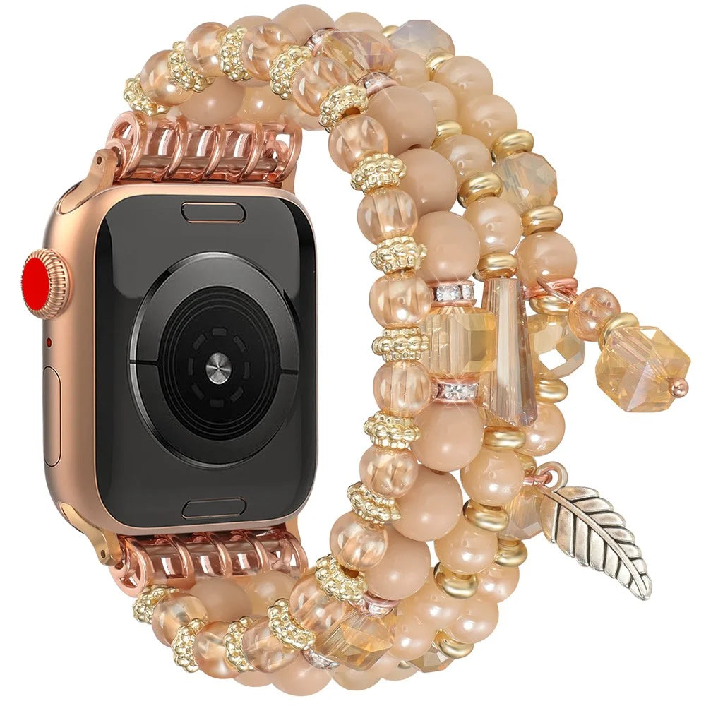 Beaded Bracelet For Apple Watch Series 11 10 42mm / 9 8 7 41mm / SE3 SE2 SE 6 5 4 40mm / 3 2 1 38mm Replacement Watch Band - Yellow - 1