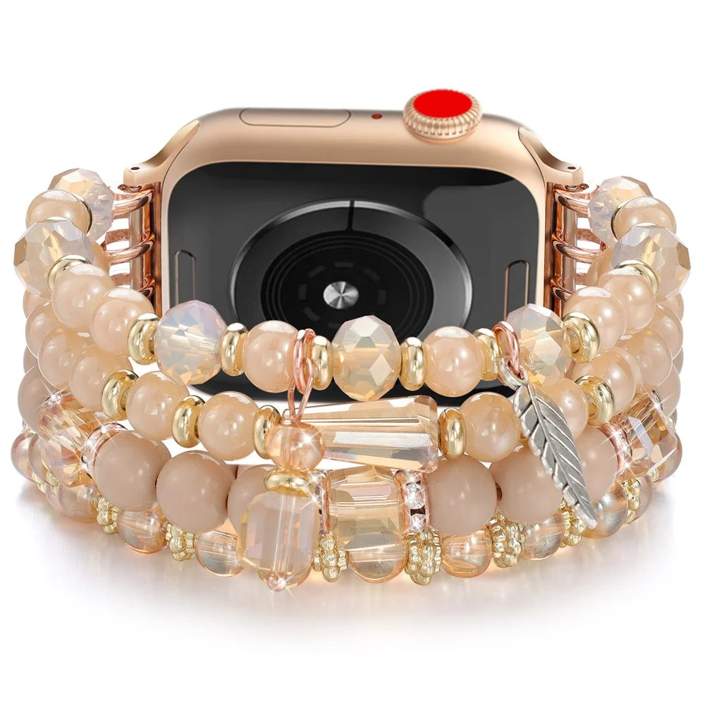 Beaded Bracelet For Apple Watch Series 11 10 42mm / 9 8 7 41mm / SE3 SE2 SE 6 5 4 40mm / 3 2 1 38mm Replacement Watch Band - Yellow - 2