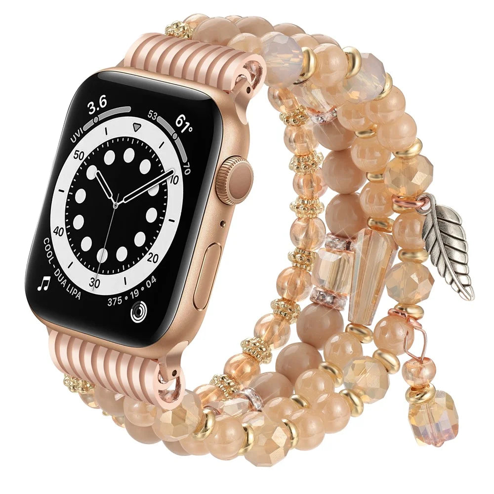 Beaded Bracelet For Apple Watch Series 11 10 42mm / 9 8 7 41mm / SE3 SE2 SE 6 5 4 40mm / 3 2 1 38mm Replacement Watch Band - Yellow - 3