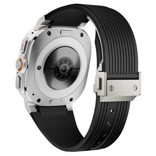 For Samsung Galaxy Watch Ultra2 47mm / Watch Ultra (2025) 47mm / Watch Ultra 47mm Silicone Band Titanium Connector Silver Buckle Watch Strap - Black - 1